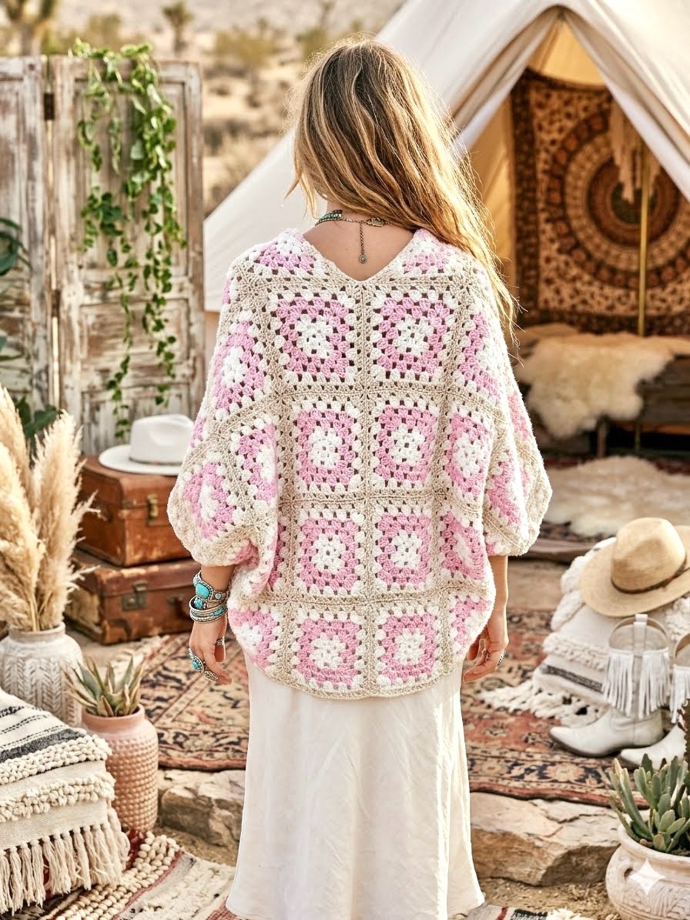 Artisan Granny square Crochet kimono boho Shrug cottagecore prairie Country vib